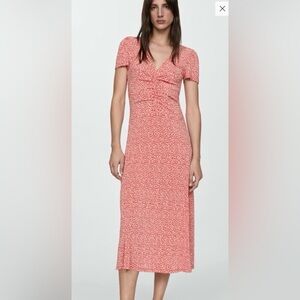 Like New Mango Coral Pink Floral Midi Dress XS